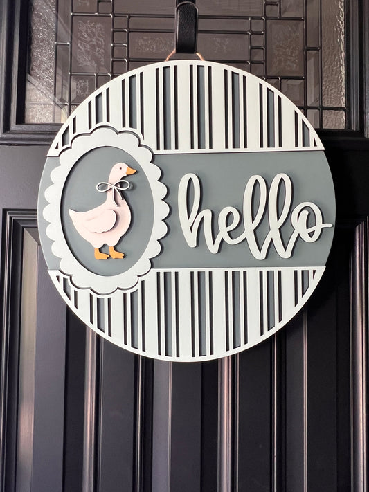 18 inch vintage goose hello door hanger on black front door farmhouse decor