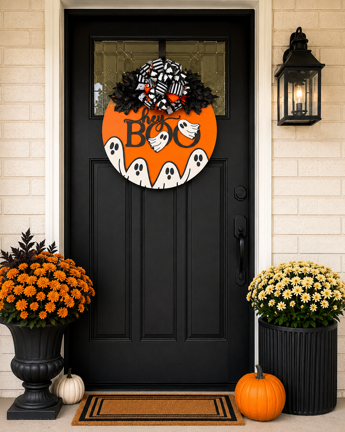 Hey BOO Halloween Ghost Door Hanger | Spooky Front Door Decor | Handmade Wooden Halloween Sign | Farmhouse Halloween Porch Decor