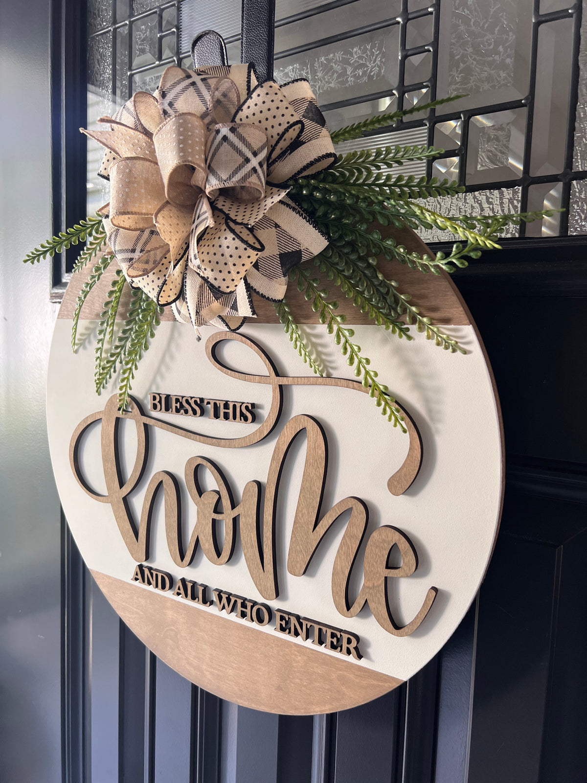 Bless This Home Door Hanger – 18" Wooden Front Door Decor