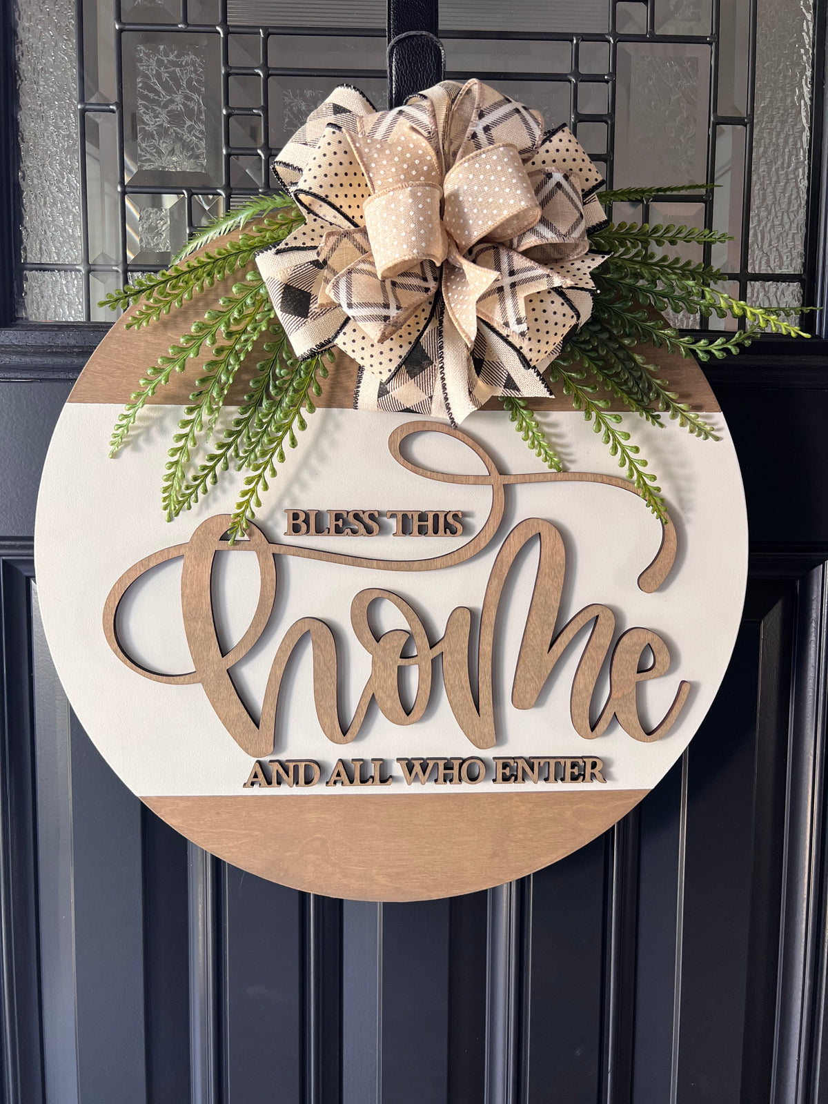 Bless This Home Door Hanger – 18" Wooden Front Door Decor