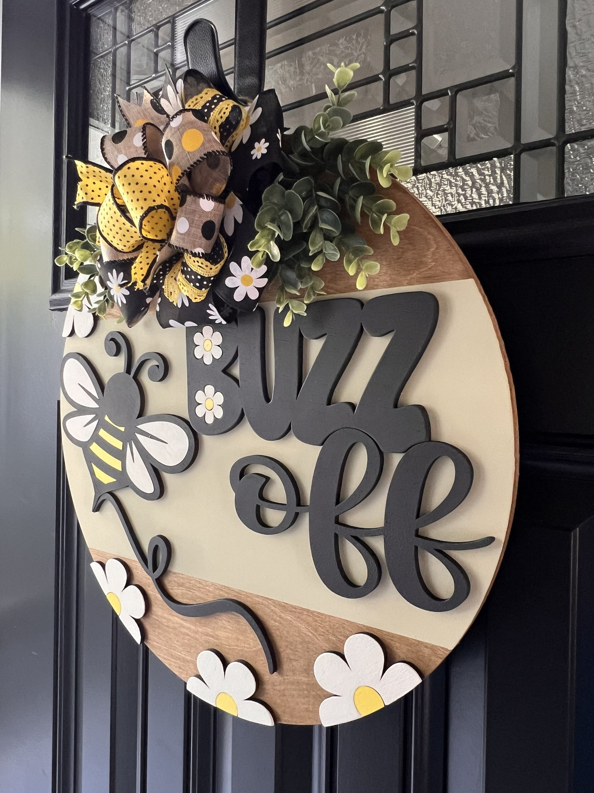 farmhouse bee wreath wooden round door hanger