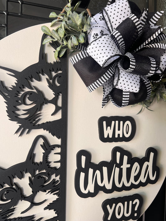 laser cut cat door sign peeking cats layered wood decor