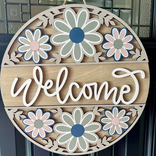 Floral “Welcome” Door Hanger – Neutral Spring & Summer Front Door Decor