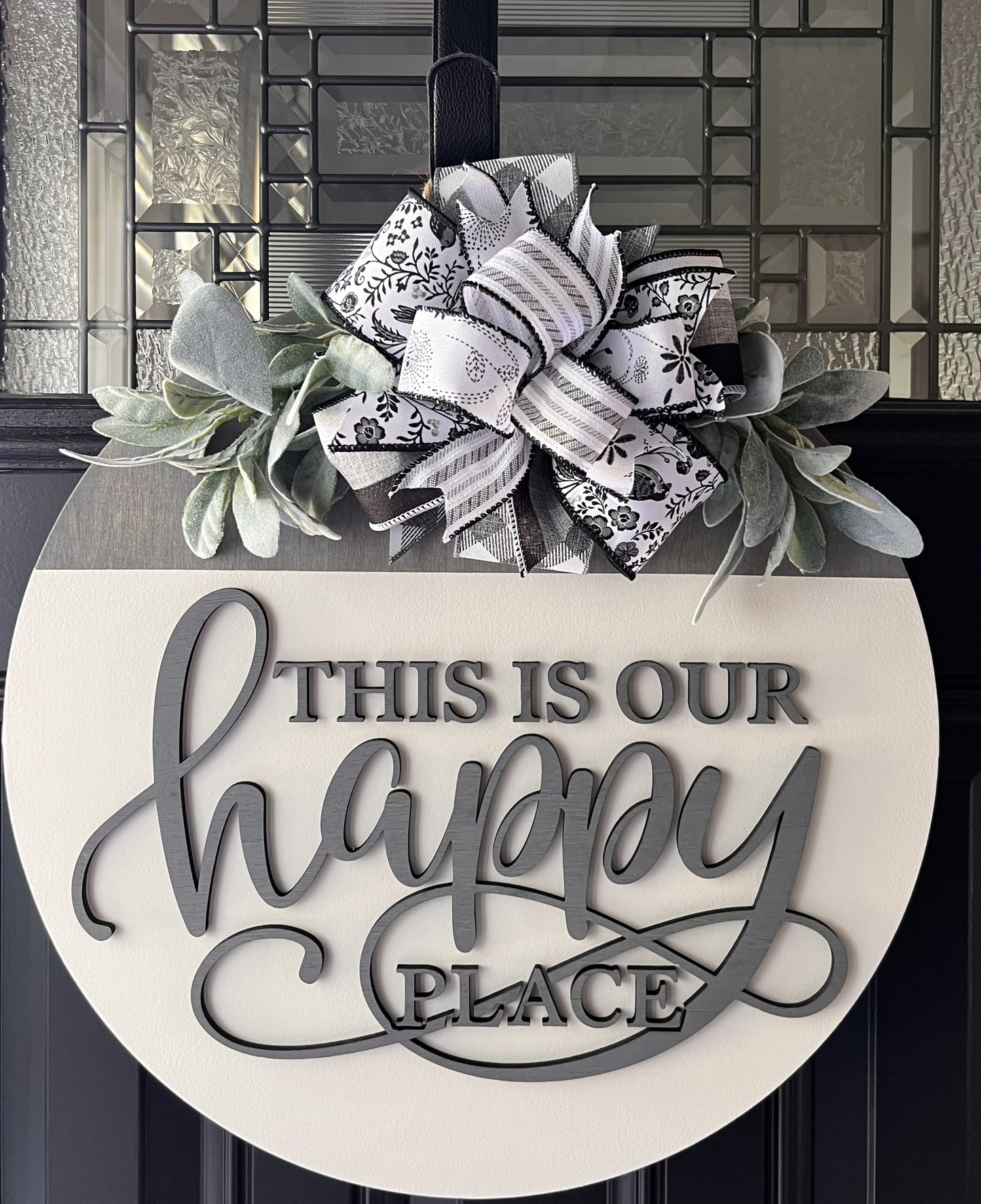 “This Is Our Happy Place wooden door hanger neutral farmhouse decor”