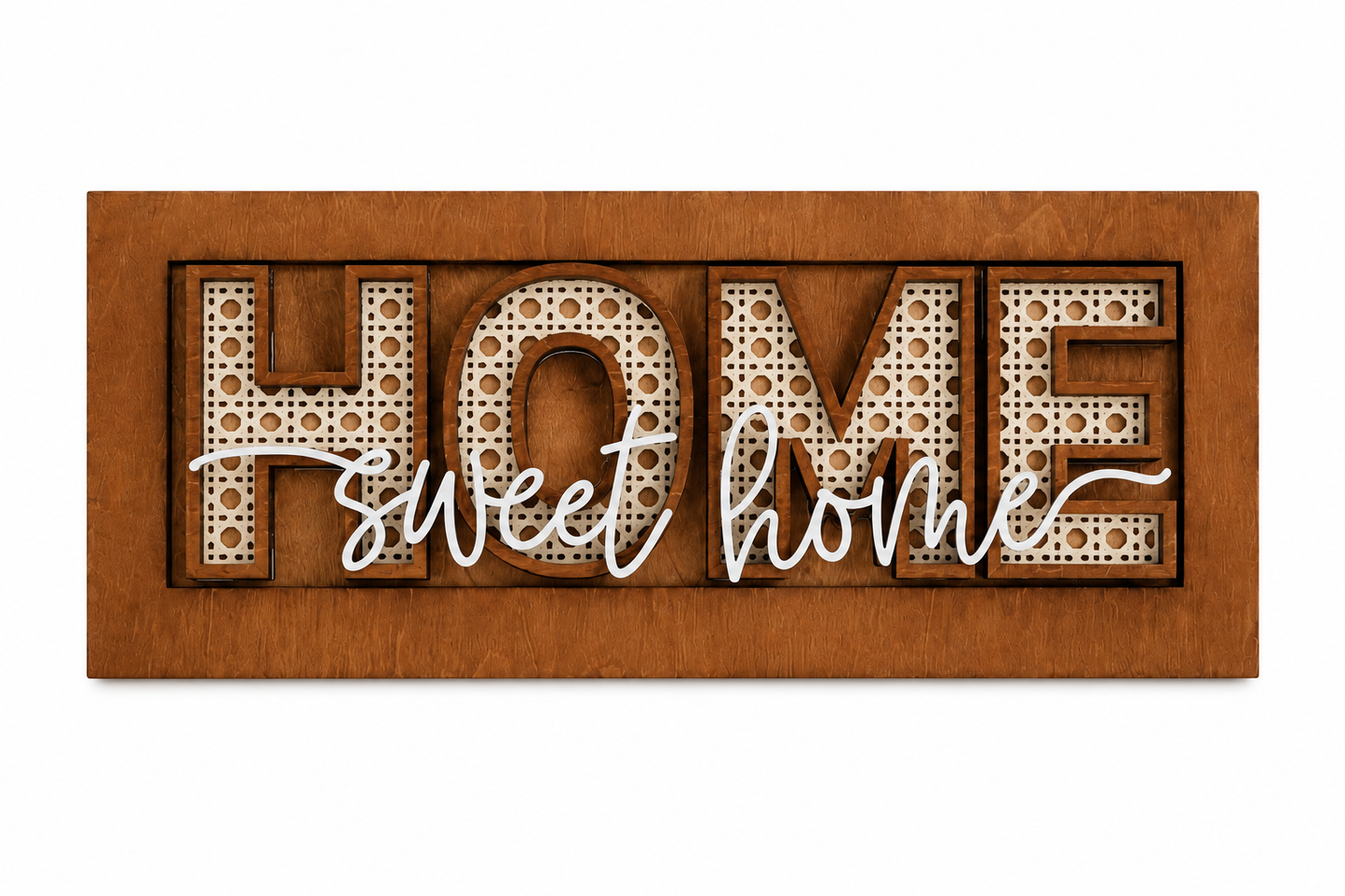 Home Sweet Home Layered Wood Sign | Rattan Farmhouse Decor | Entryway Sign | Housewarming Gift