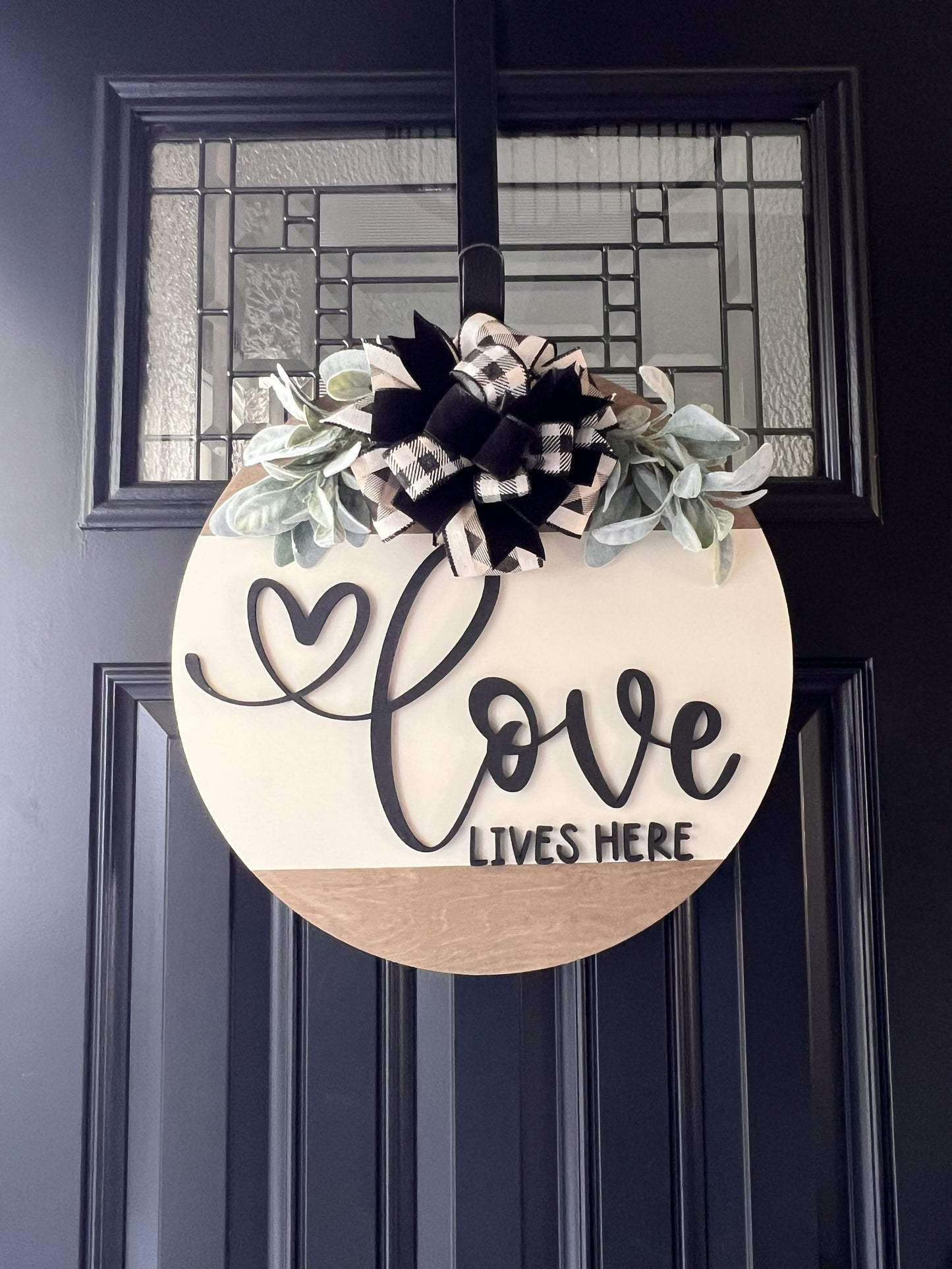 love lives here door hanger neutral farmhouse decor