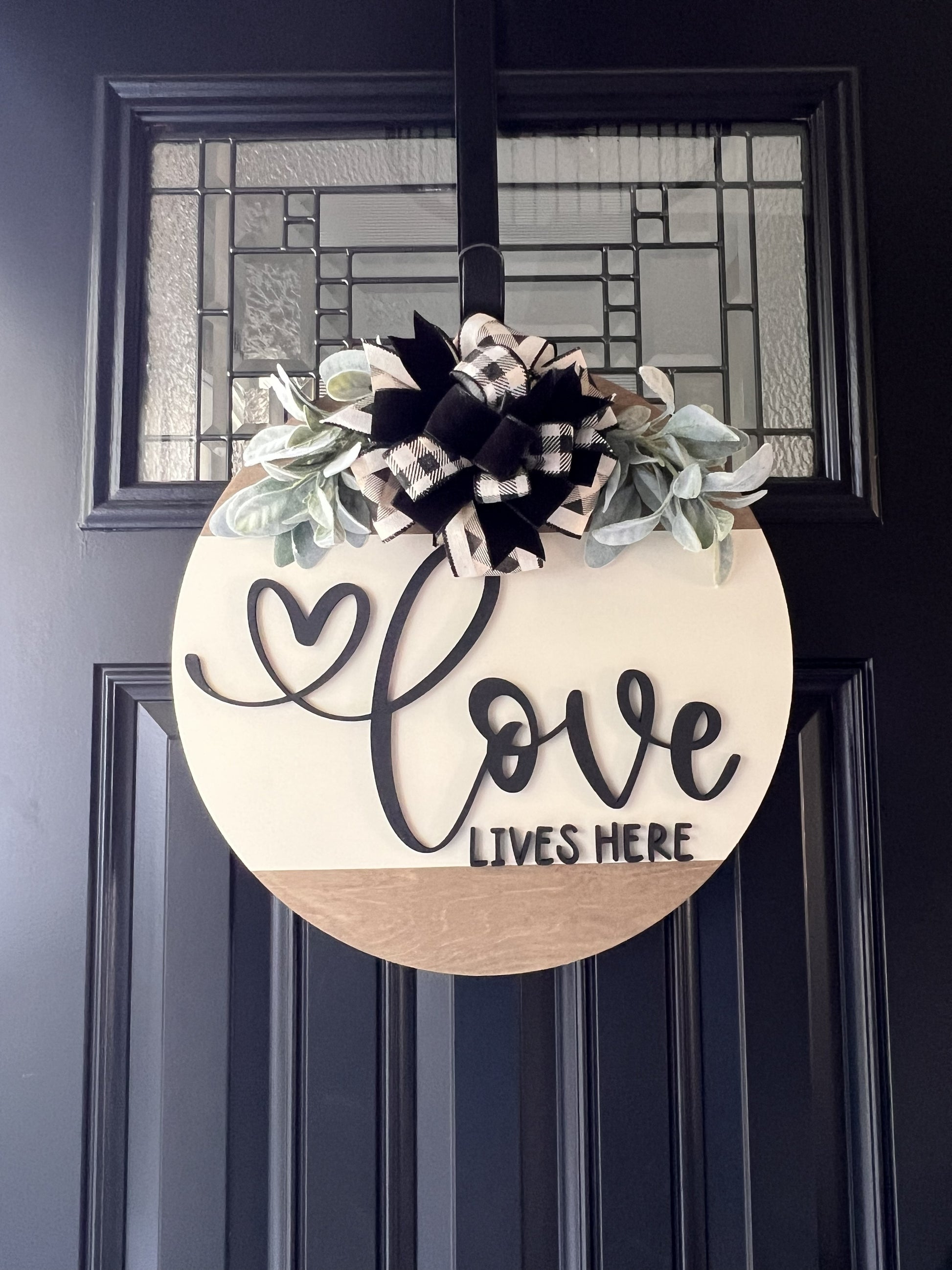 love lives here door hanger neutral farmhouse decor