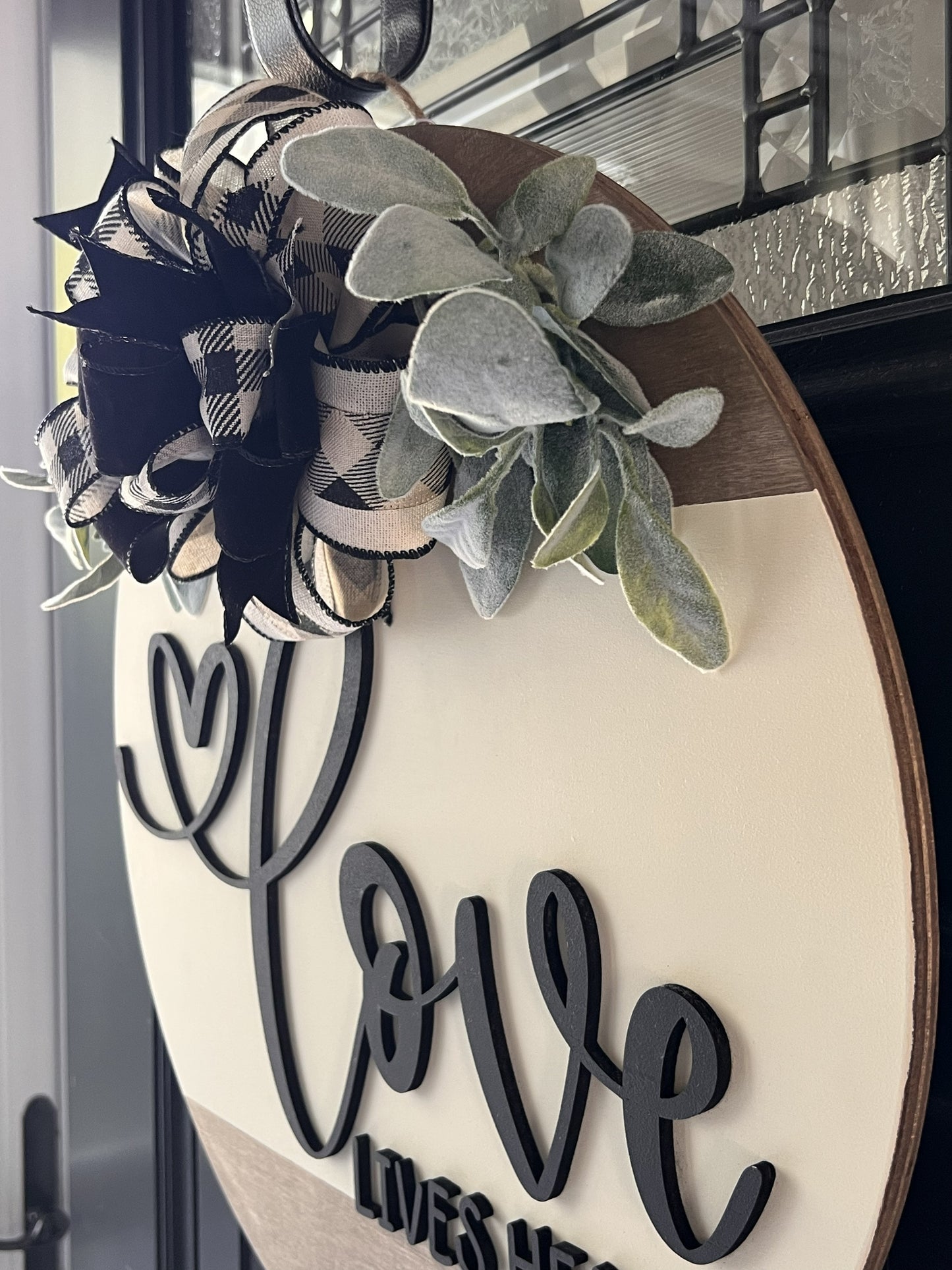 handmade wooden front door sign modern script