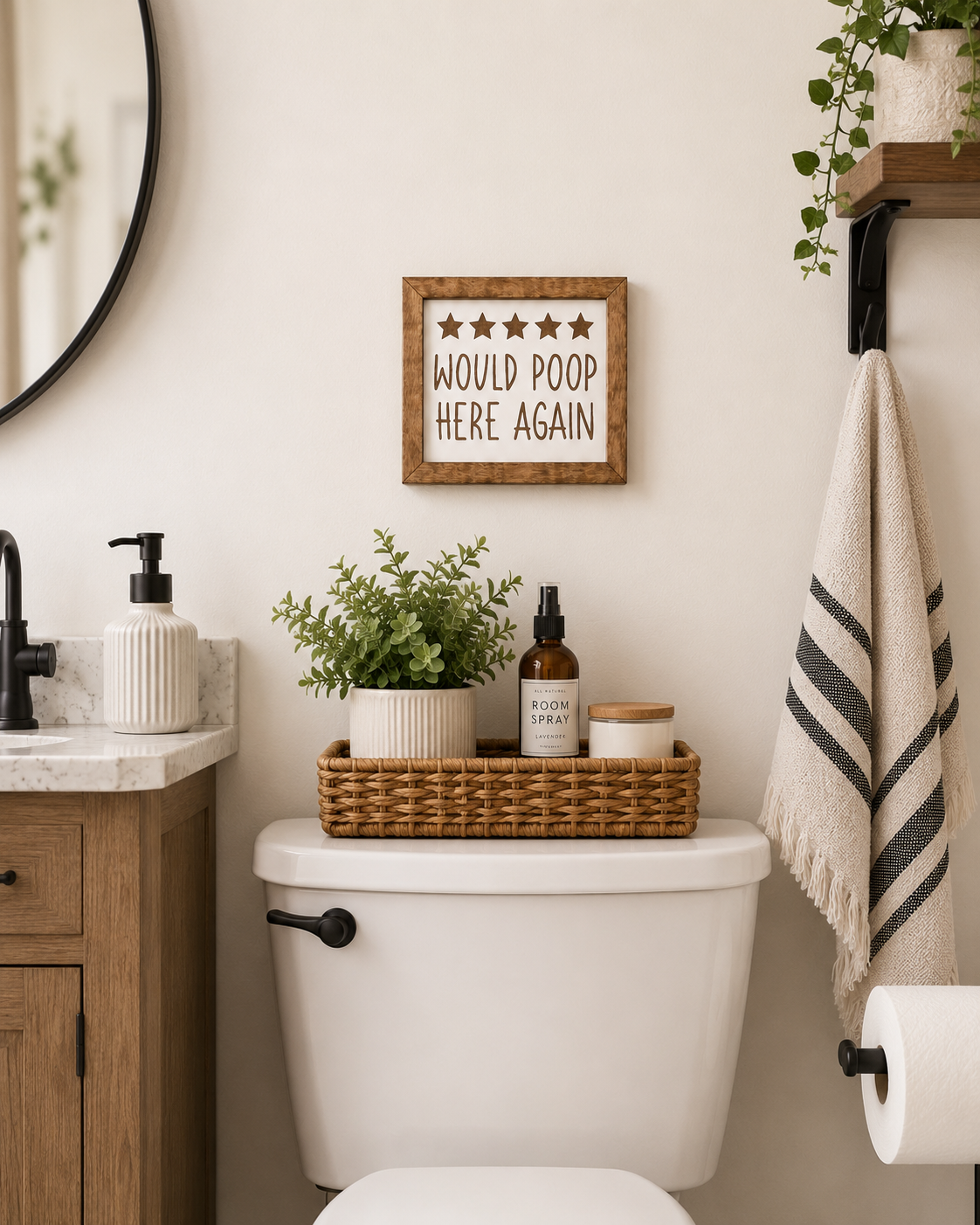 Would Poop Here Again Wood Sign | Funny Bathroom Decor | Engraved Birch Wood | White or Black | Housewarming Gift