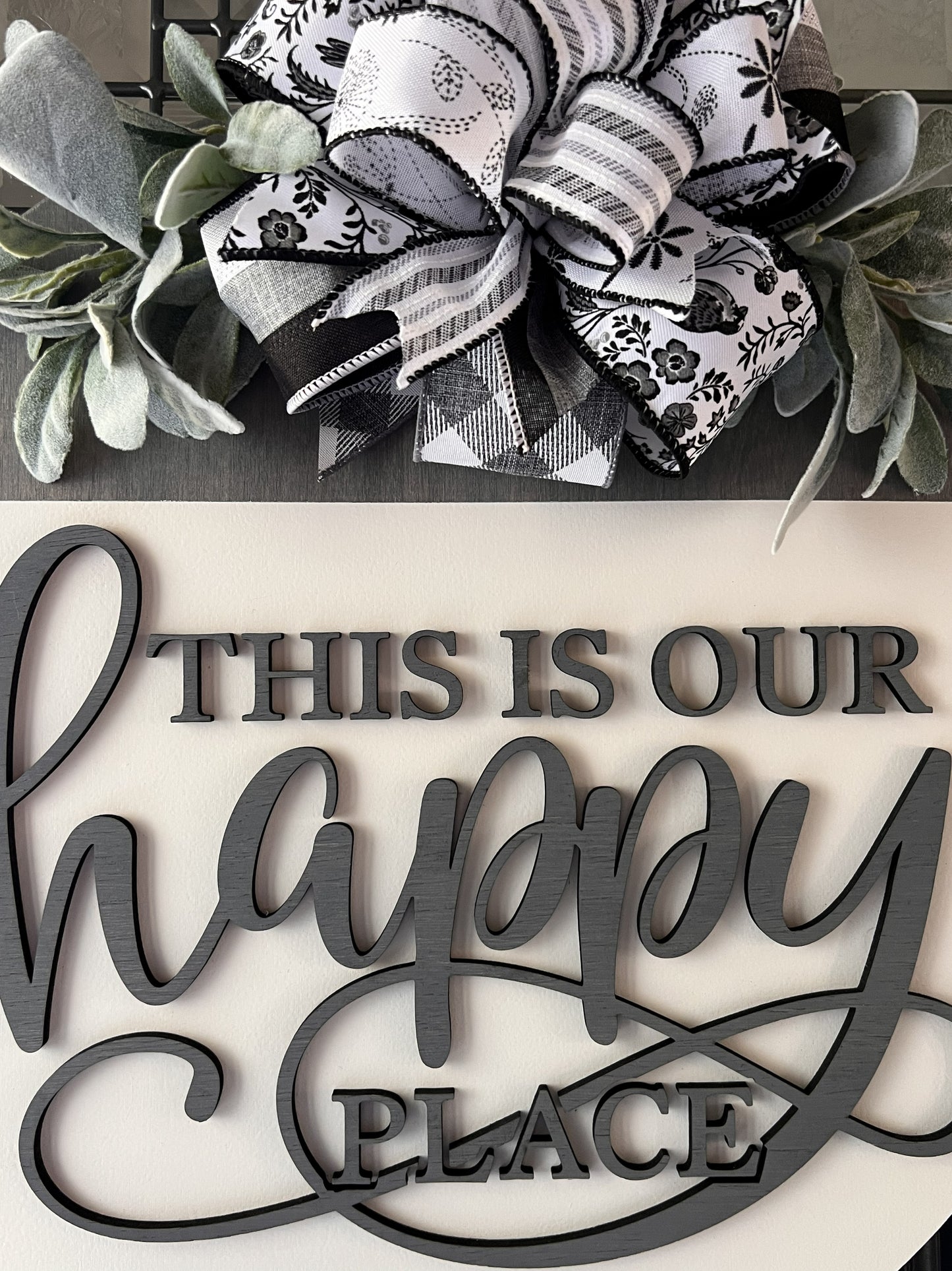 “Farmhouse round door hanger happy place sign entryway decor”