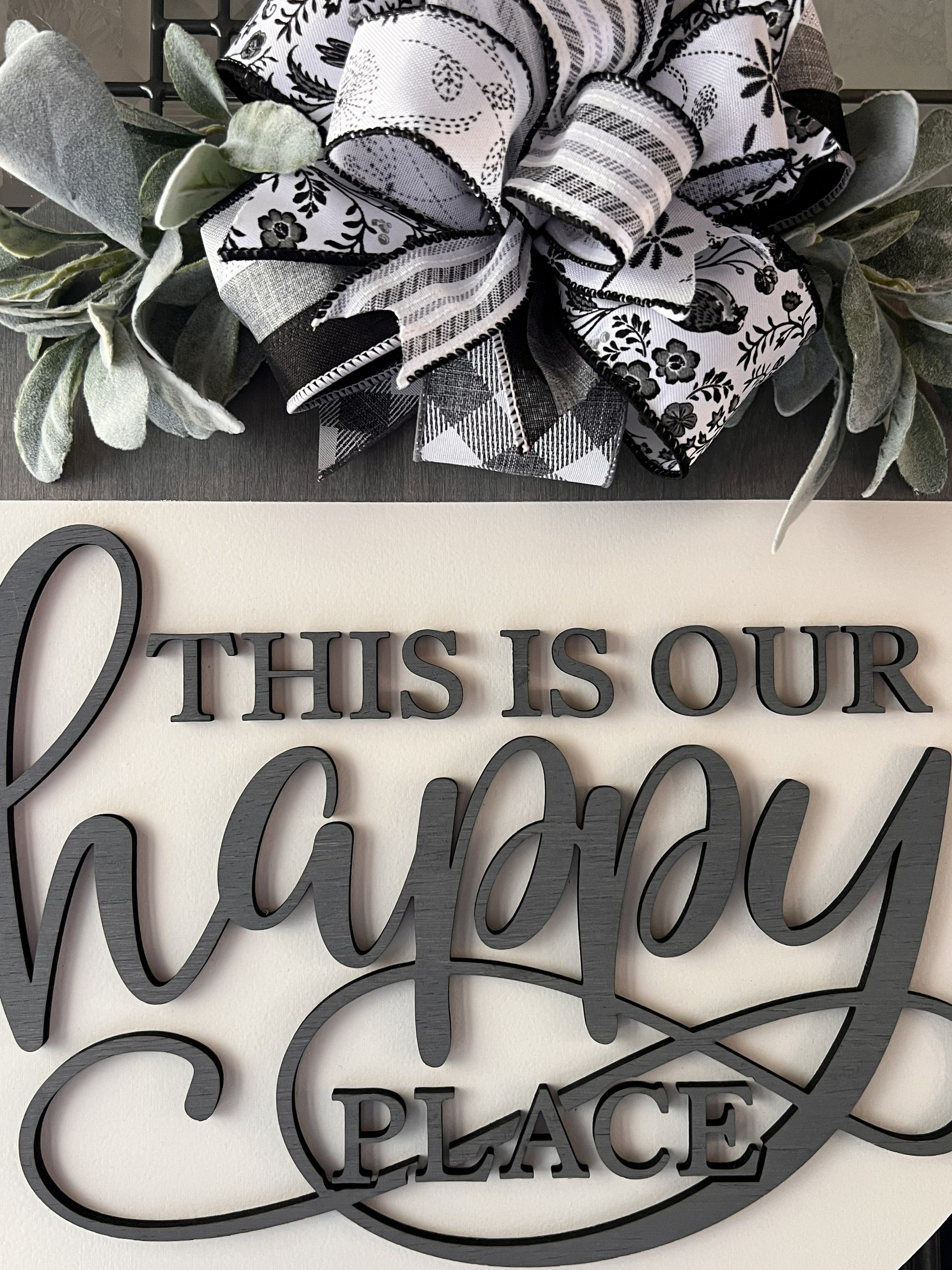“Farmhouse round door hanger happy place sign entryway decor”