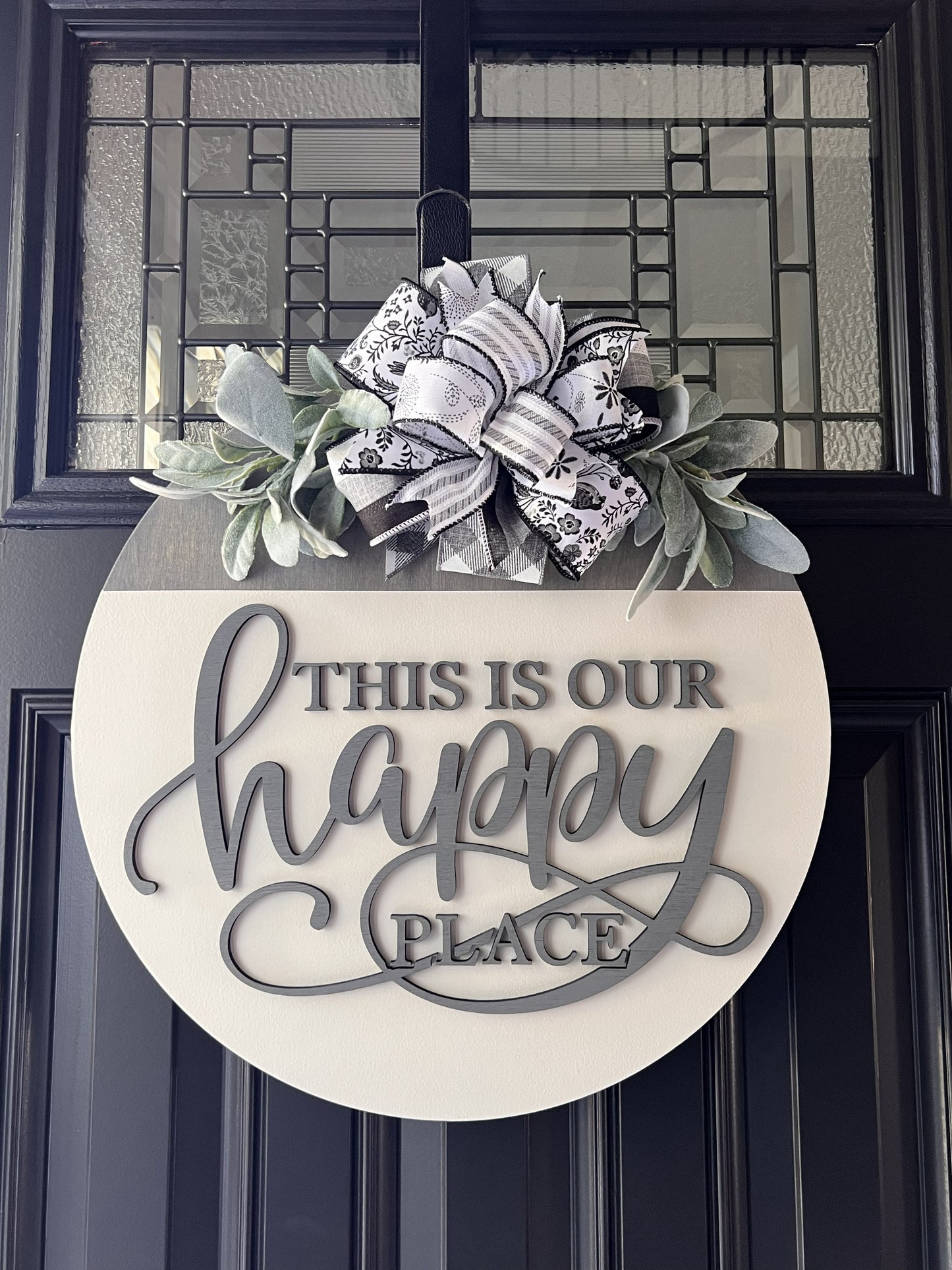 “This Is Our Happy Place wooden door hanger neutral farmhouse decor”