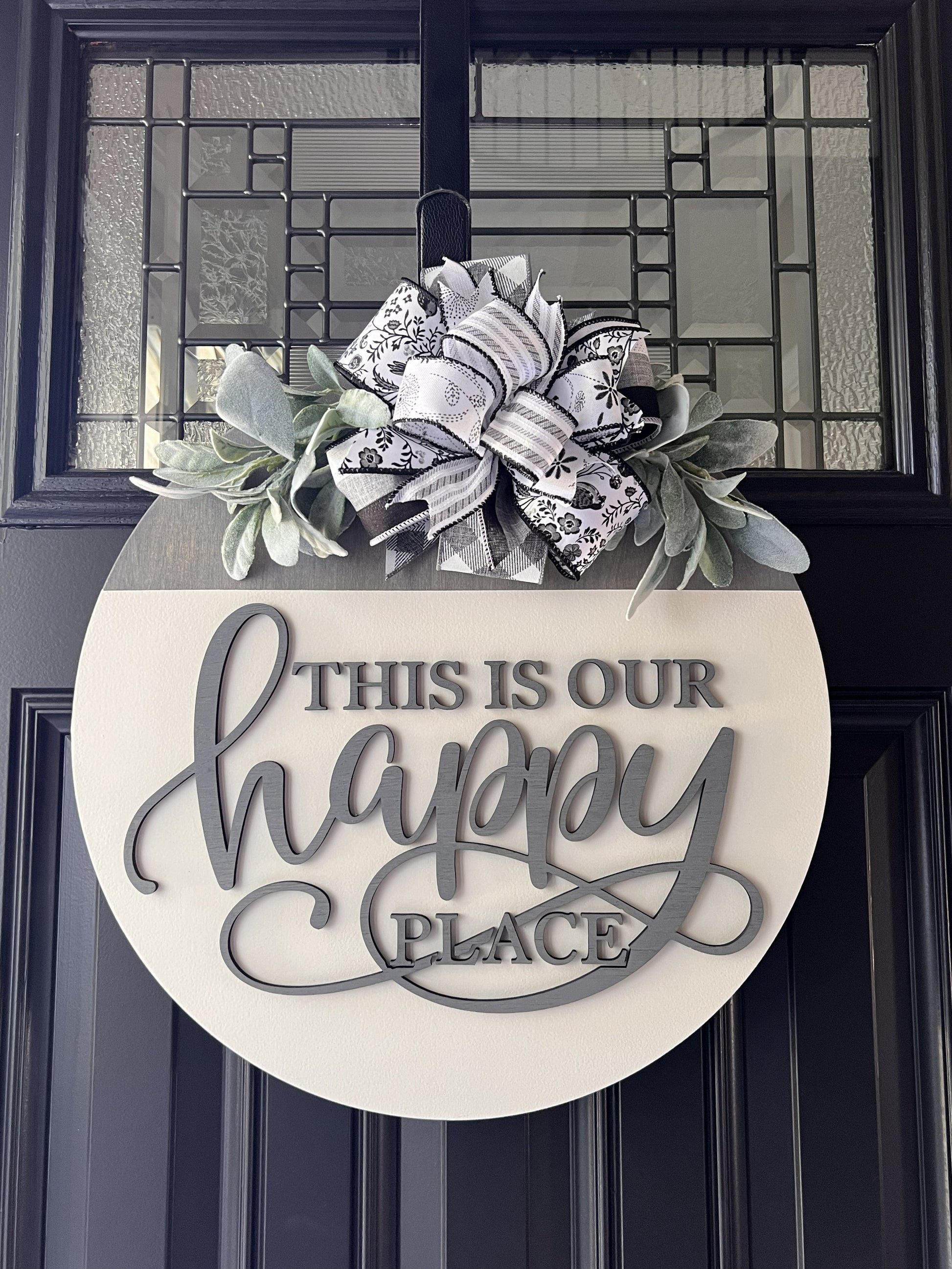 “This Is Our Happy Place wooden door hanger neutral farmhouse decor”