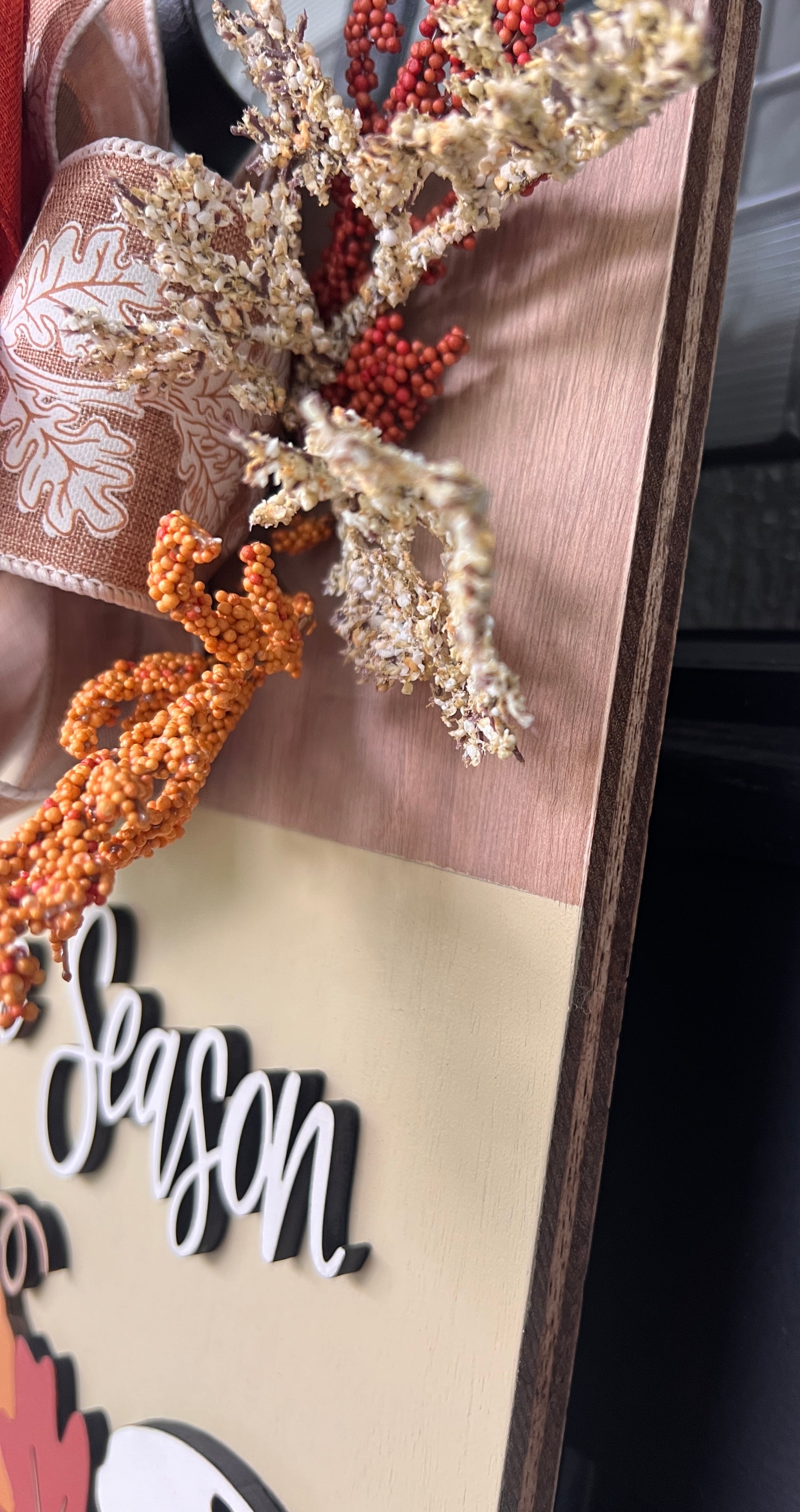 'Tis the Season fall door hanger - styled on black door