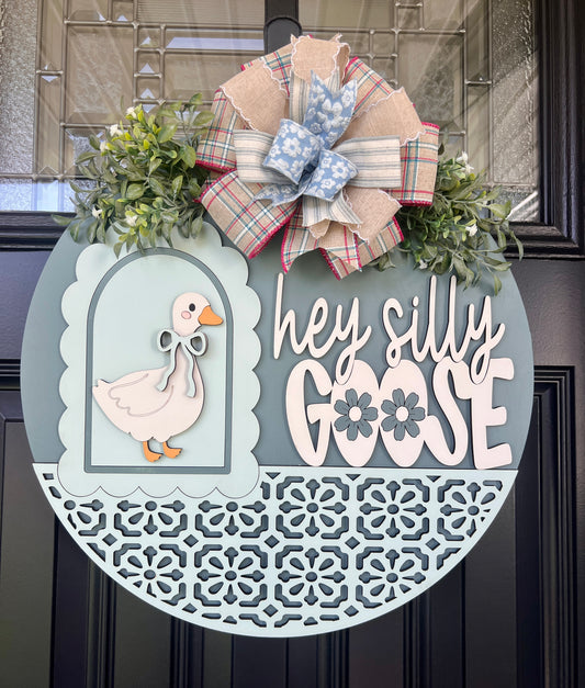 Handmade Hey Silly Goose vintage goose round door hanger with floral bow – Whiskers & Wags
