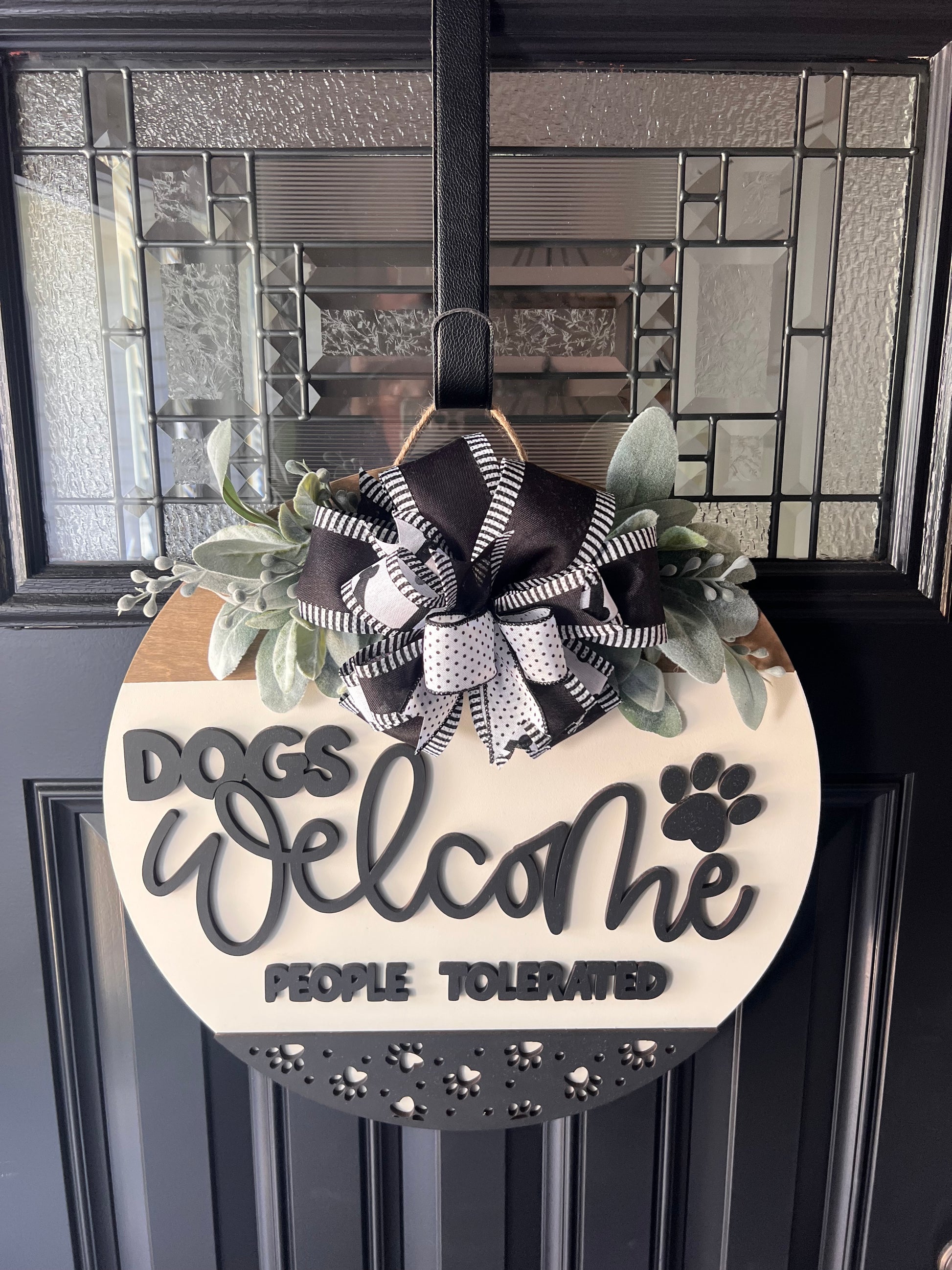 funny dog sign front door wood decor paw print design
