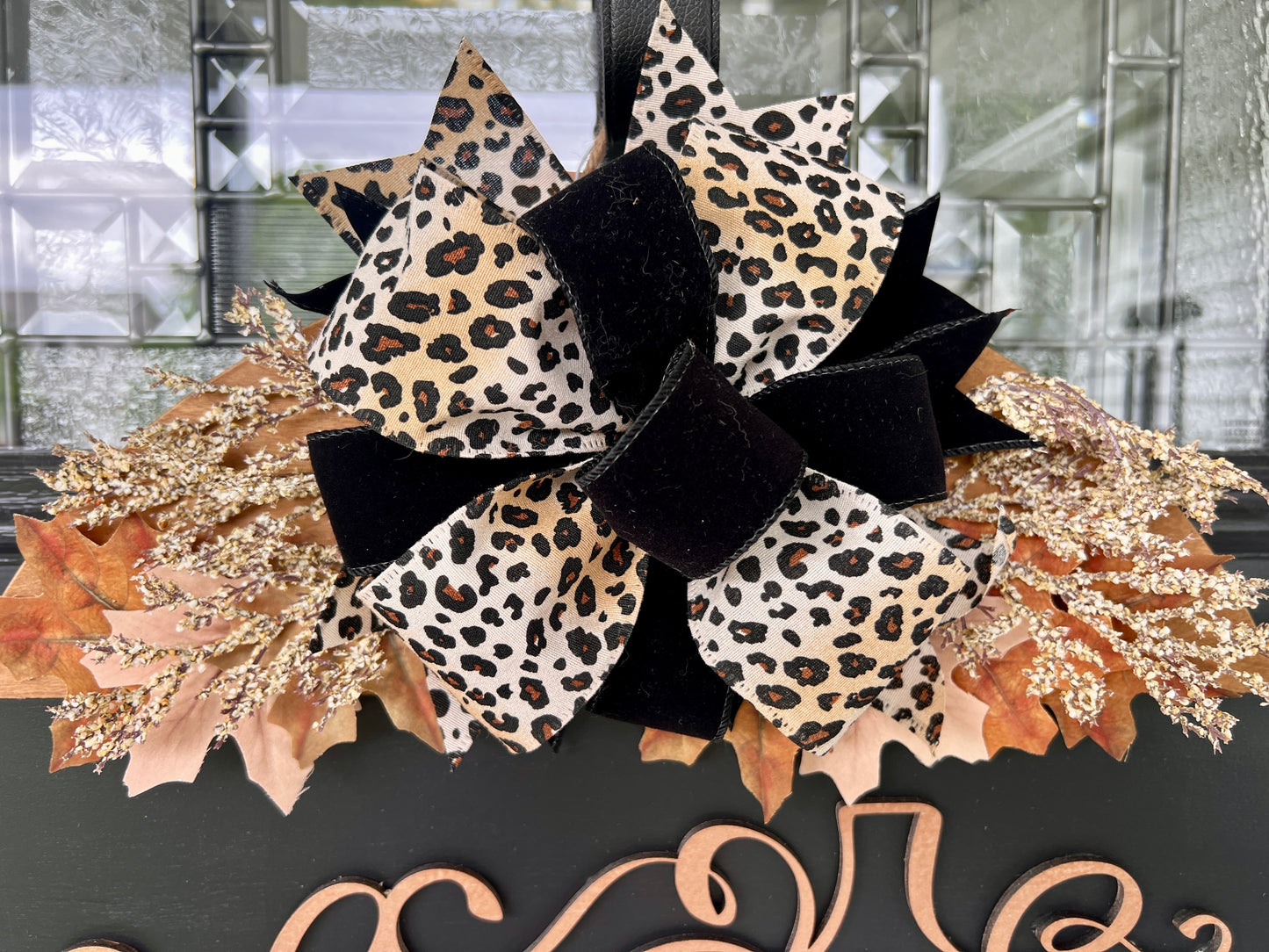 Hello Pumpkin Black & Leopard Print Door Hanger | Fall Front Door Decor