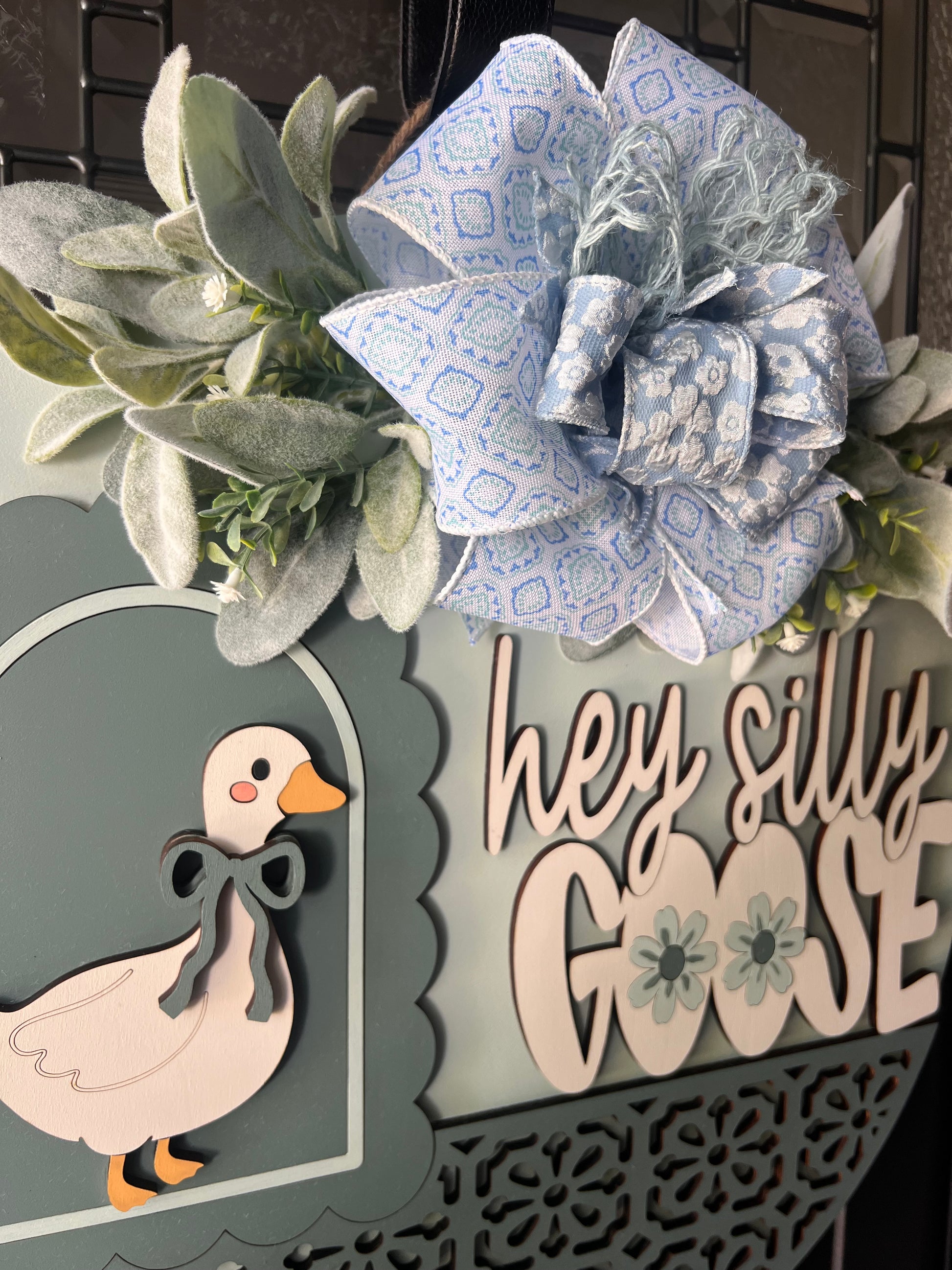 handmade goose door hanger layered birchwood sign with bow greenery farmhouse style