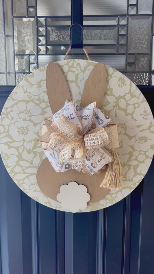 Spring Bunny Floral Door Hanger | Neutral Farmhouse Easter Door Decor