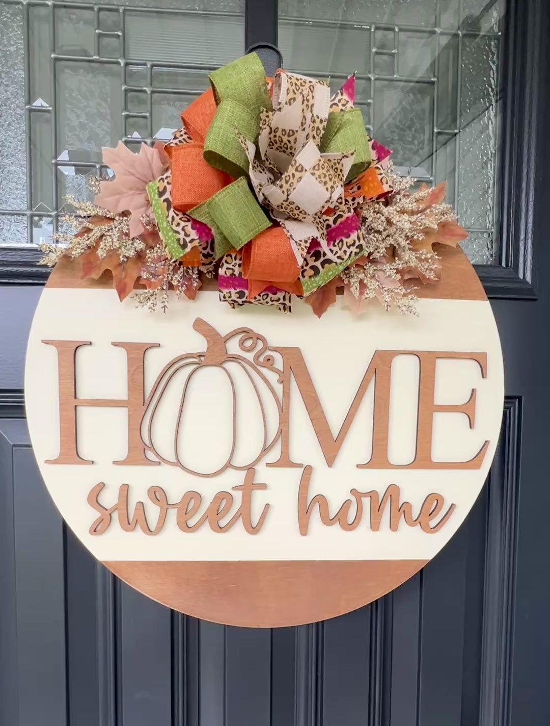 Home Sweet Home fall door hanger with pumpkin design and autumn bow movie 