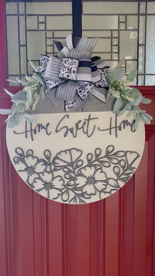 Home Sweet Home Floral Door Hanger-soft gray tones