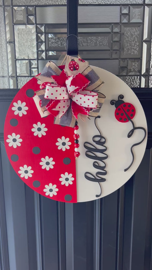 Hello Ladybug Spring Door Hanger | Floral Ladybug Front Door Decor